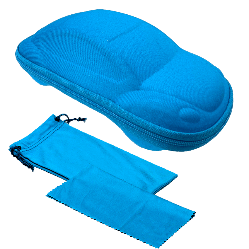 Etui, oppbevaringspose og pusseklut til solbriller - Blå bil