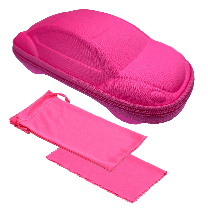Etui, oppbevaringspose og pusseklut til solbriller - Rosa bil