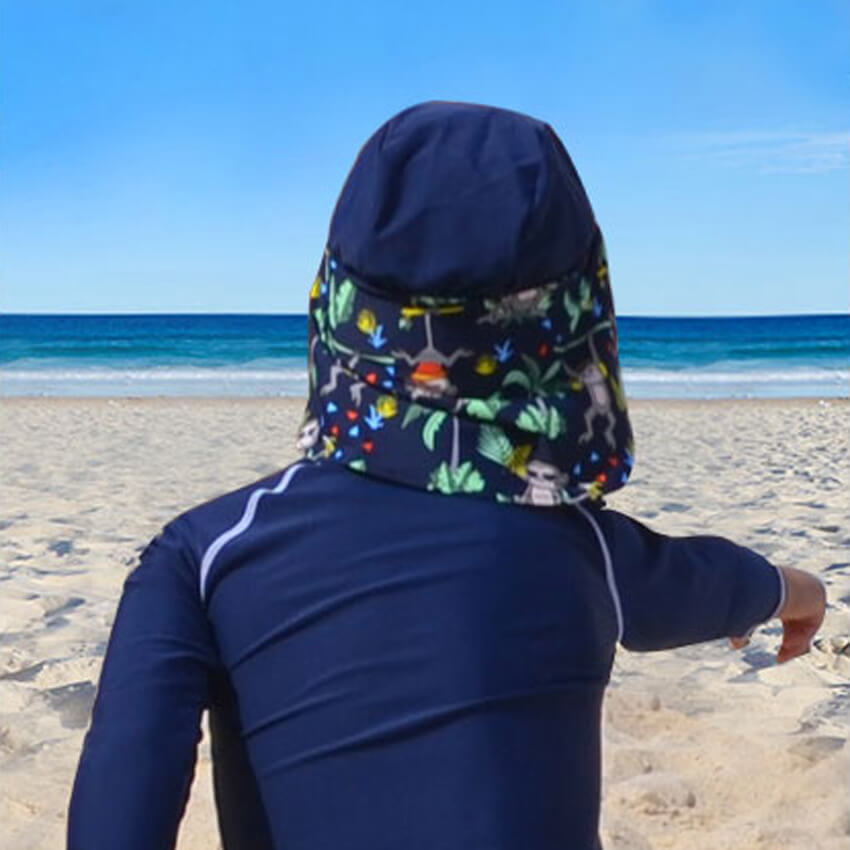 Solhatt UPF50 for barn og baby - Blå med dyr