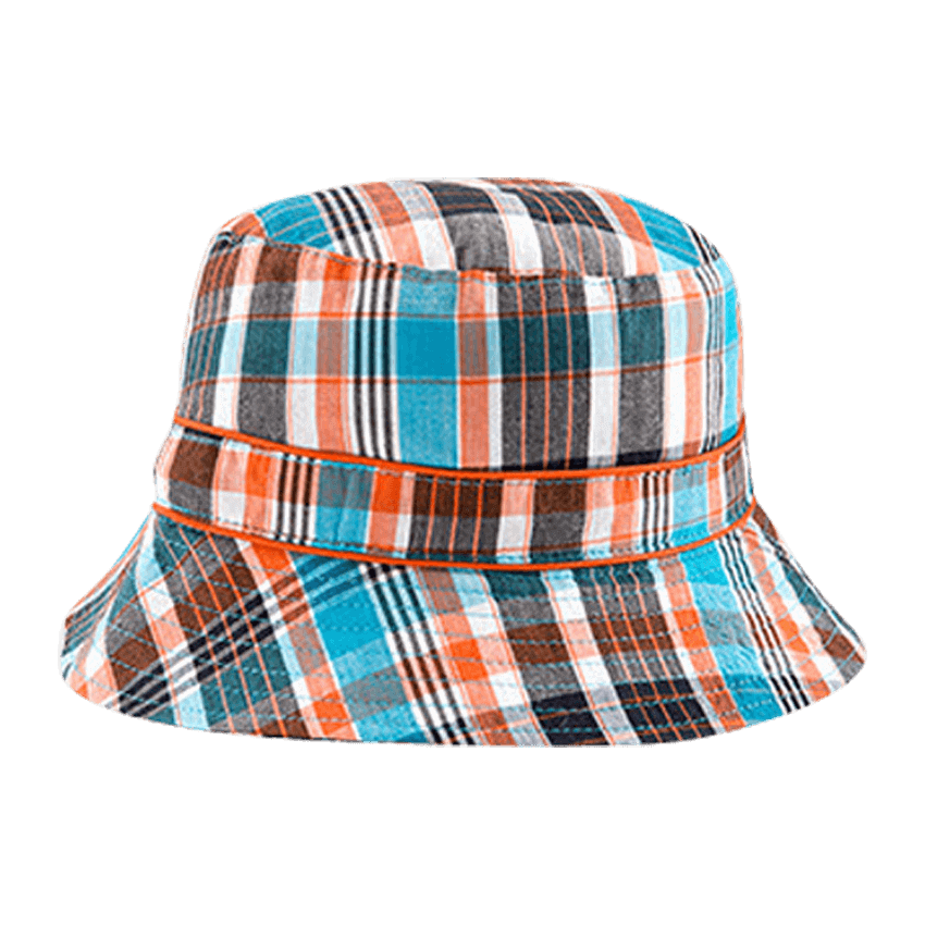 Solhatt med UPF50+ solbeskyttelse - Blå med oransje striper (Banz Orange check)