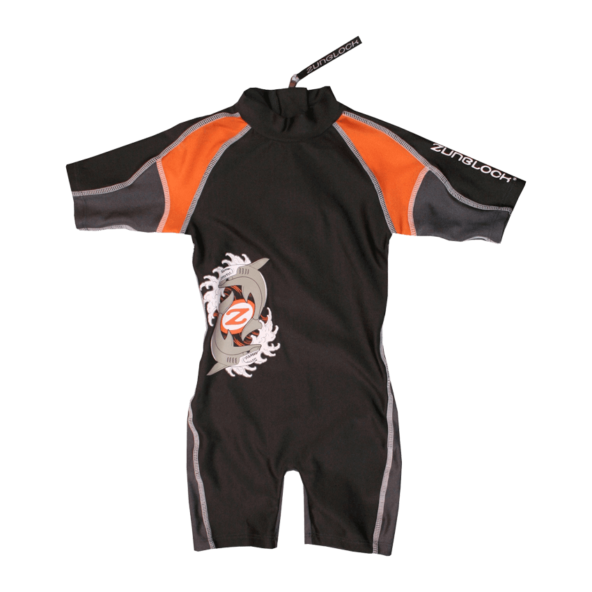 Zunblock UV drakt - Sharkbite Sort / Oransje