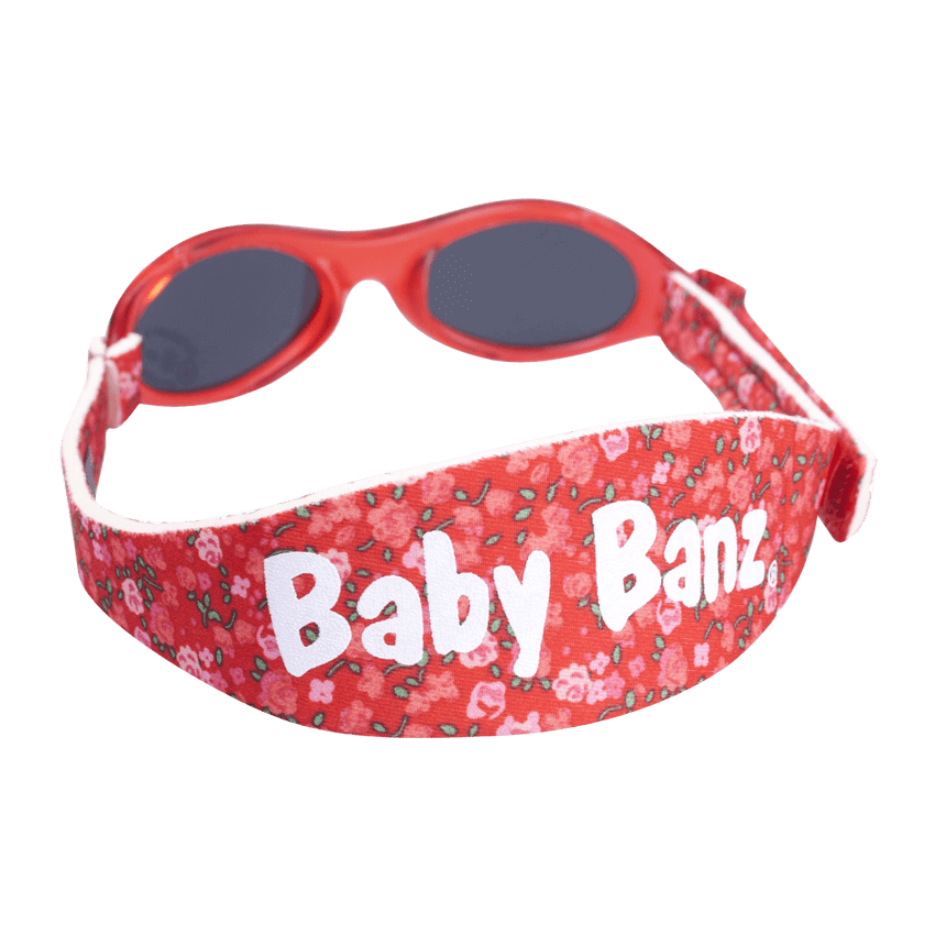 Baby Banz solglasögon för barn och baby. Röda med blommigt band.