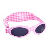 Baby Banz / Kidz Banz solglasögon för barn och baby. Rutigt mönster i rosa och vitt.